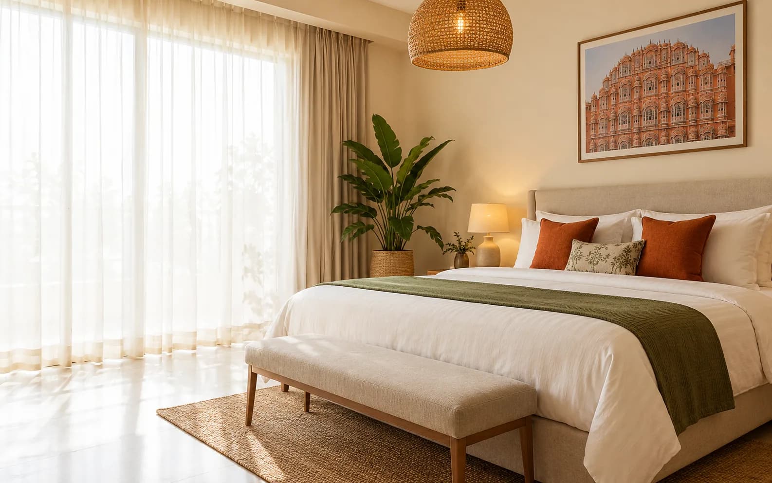 Warm, guest-ready BnB bedroom in Jaipur